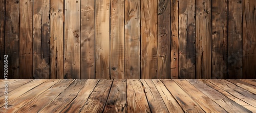 Wooden Wall, Empty Floor, Rustic Style, Perfect Backdrop, Product Display, Natural Lighting, Warm Atmosphere