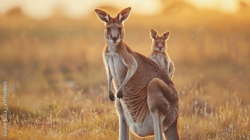 kangaroo mother carrying her child