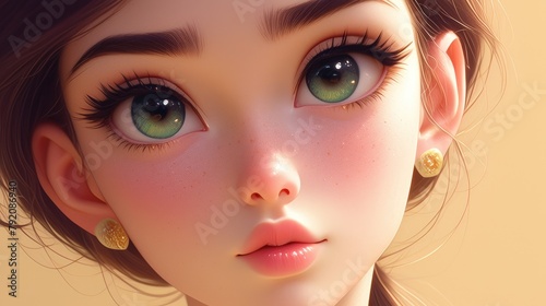 A stunning cartoon cartoon character girl with captivating big eyes is portrayed in a close up shot This beautiful brunette exudes charm with her attractive features and cute demeanor accen photo