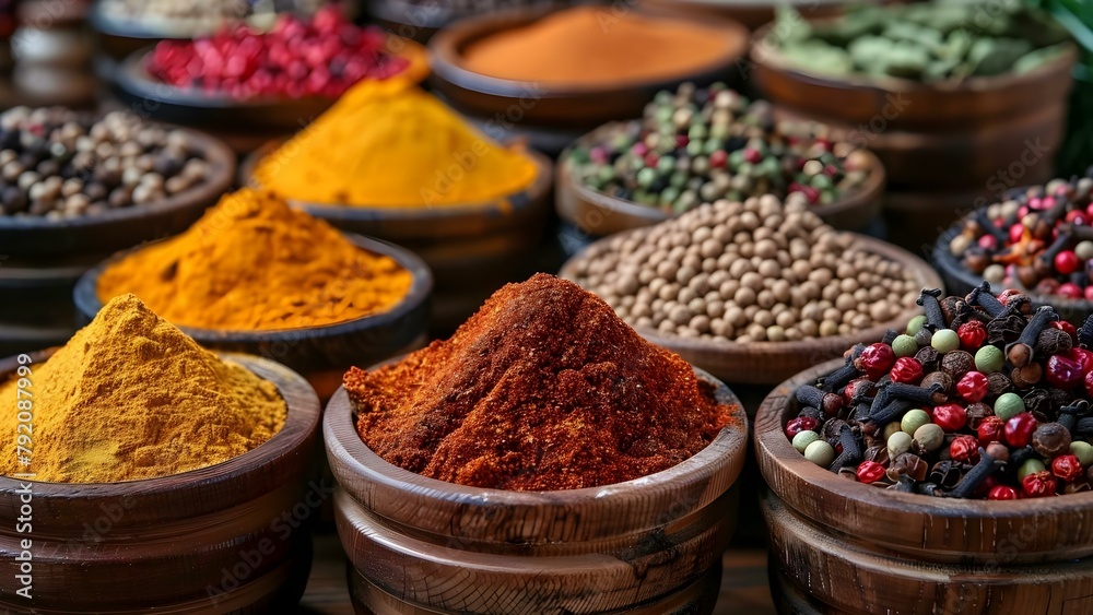 Exploring a Diverse Array of Traditional Spices at Local Market Store. Concept Local Market, Traditional Spices, Culinary Experience, Cultural Exploration, Diverse Selection