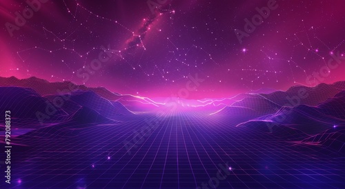 Purple and Black Background With Stars and Lines photo