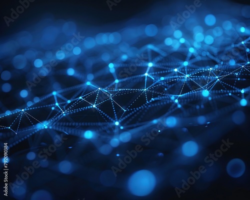 Futuristic technology background featuring a network of glowing blue circuit lines and digital nodes, ideal for high-tech presentations or web designs photo
