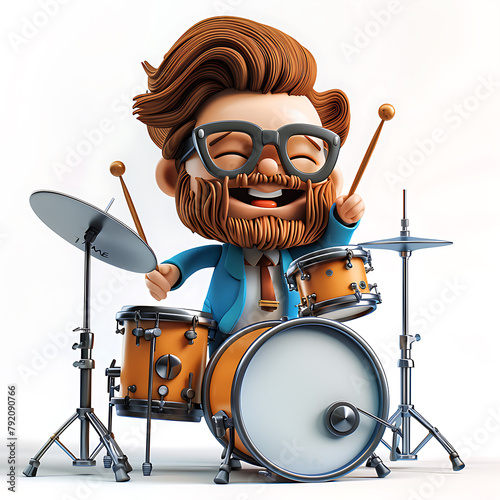 Cheerful musician, drummer, 3d illustration on a white background, for advertising and design, creative avatar