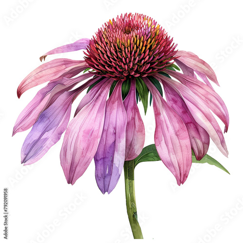 A watercolor painting of a purple flower with a pink center photo