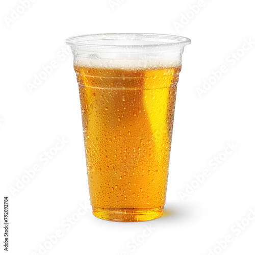 An image of a Beer Plastic Cup with water drops isolated on a white background