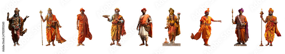 Colorful array of Indian figures in traditional attire for Gudi Padwa celebration cut out png on transparent background