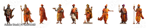 Colorful array of Indian figures in traditional attire for Gudi Padwa celebration cut out png on transparent background © Andrii