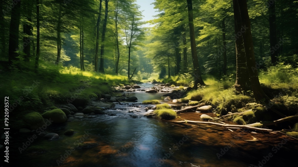 a stream in a forest.