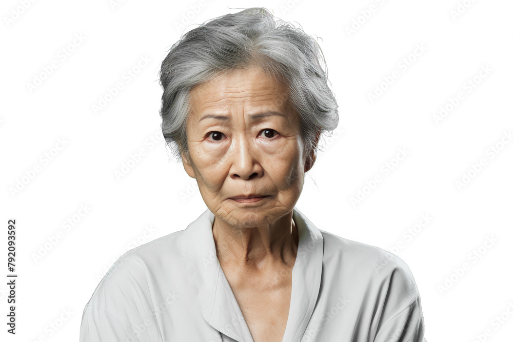 Close up of a worried old chinese woman