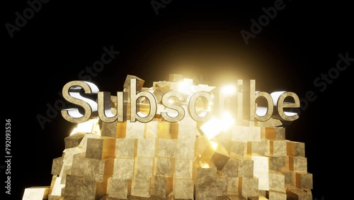 Subscribe text reveal gold color cubes