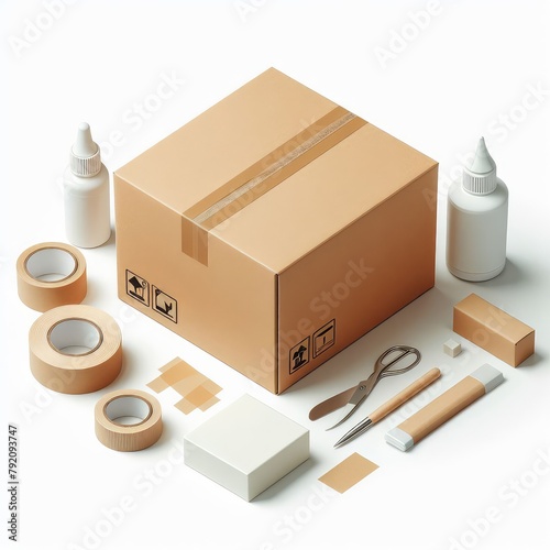 Closed cardboard box with Adhesive isolated on a white background