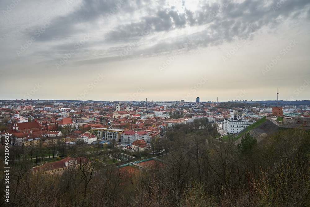 Panoramic view of the Gedimin tower in Vilnius in spring, Lithuania