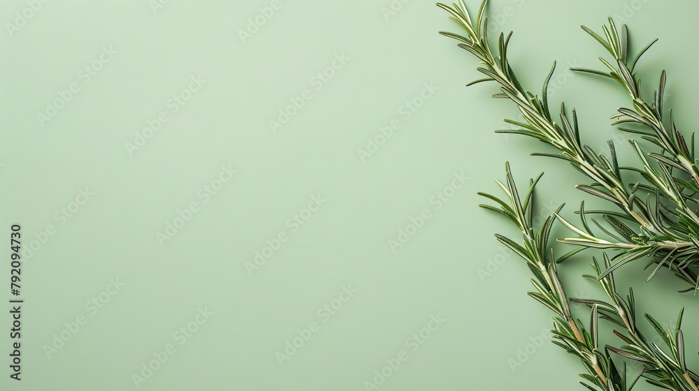 Naklejka premium Rosemary bouquet side green background pastel colors