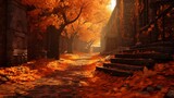 Autumn alley with beautiful golden colors and leaves.
