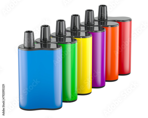 Colored Disposable Vapes, 3D rendering isolated on transparent background