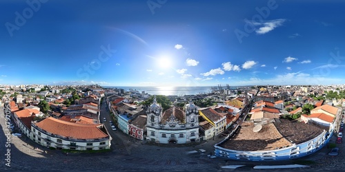 360 aerial photo taken with drone of Church of the Third Order of the Blessed Virgin Mary of Our Lady of the Conception of the Mulatto Brothers in Salvador, Bahia, Brazil