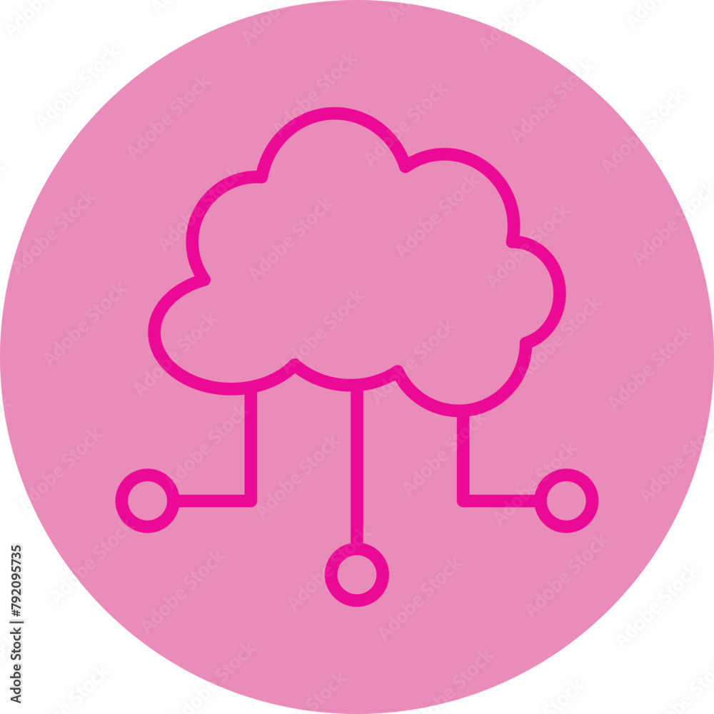 Cloud Based Architecture Pink Line Circle Icon Cloud Based Architecture Pink Line Circle Icon