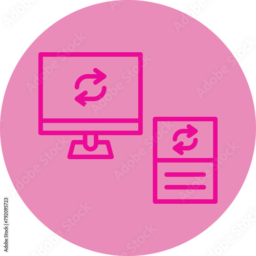Data Synchronization Pink Line Circle Icon