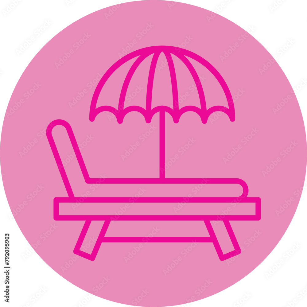 Sunbed Pink Line Circle Icon