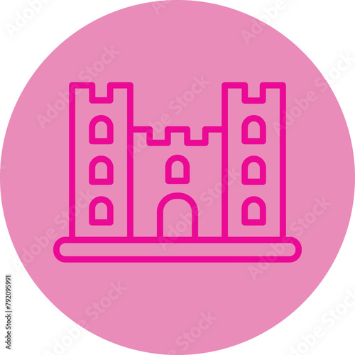 Sand Castle Pink Line Circle Icon