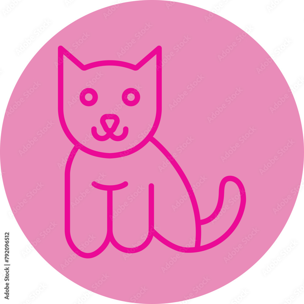 Cat Pink Line Circle Icon