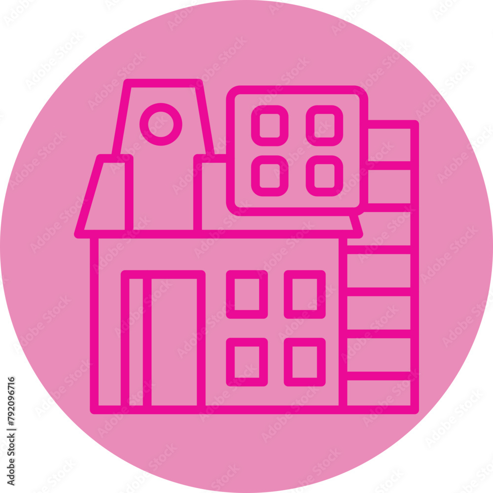 Modern House Pink Line Circle Icon