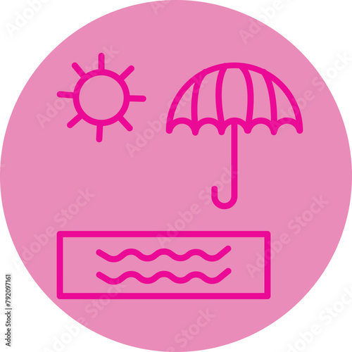 Beach Pink Line Circle Icon