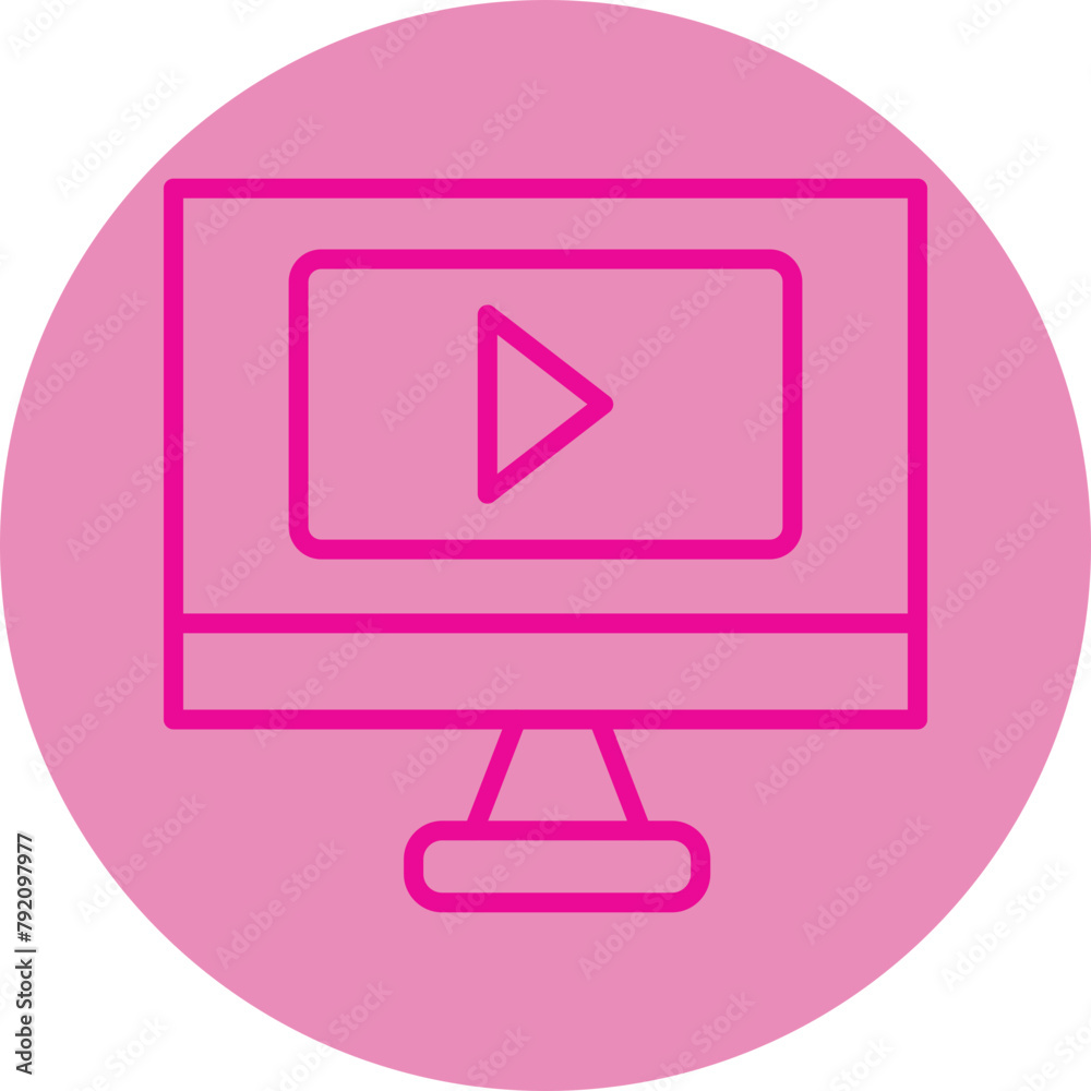 Online Video Pink Line Circle Icon Online Video Pink Line Circle Icon