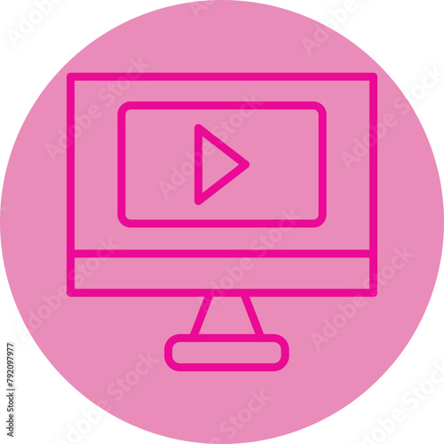 Online Video Pink Line Circle Icon