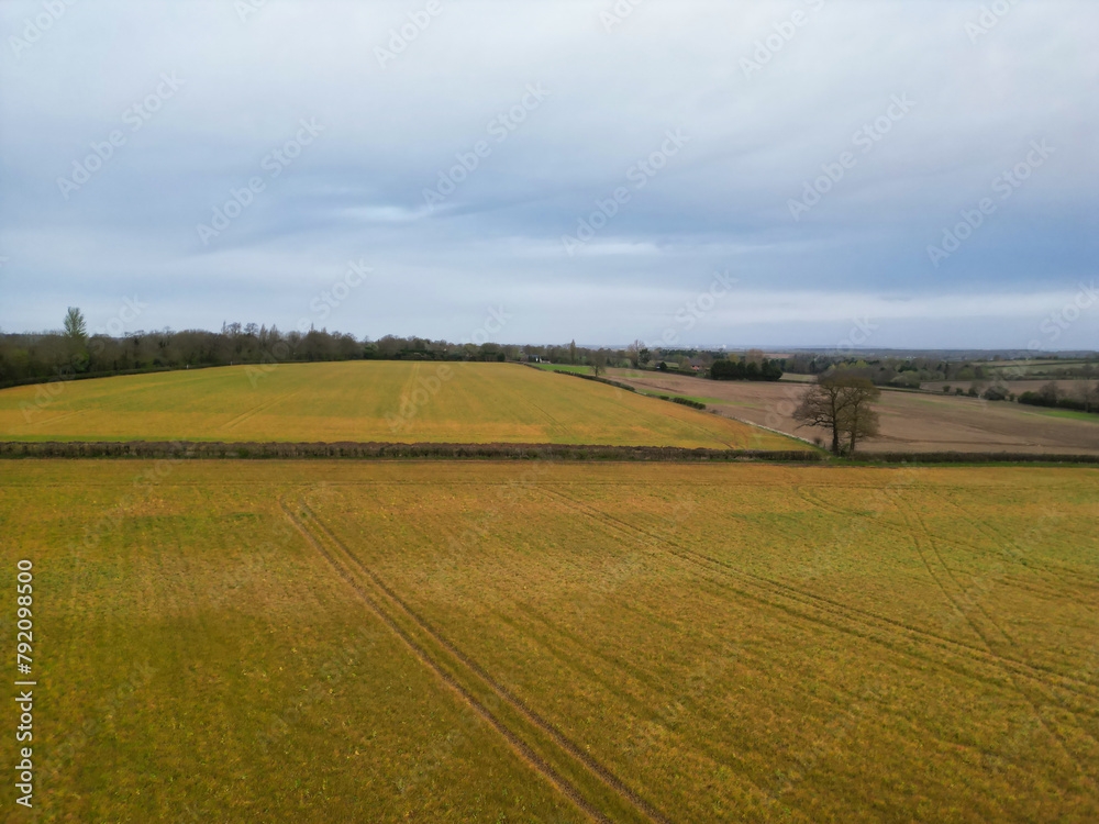High Angle View of British Countryside Landscape Near Rugby City of England United Kingdom High Angle View of British Countryside Landscape Near Rugby City of England United Kingdom