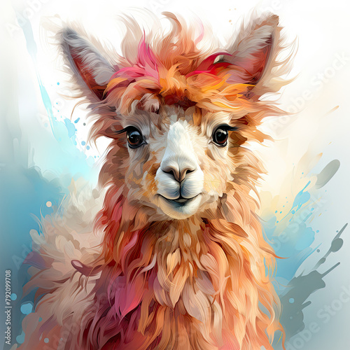 Watercolor lama, clipart Illustration, Generative Ai