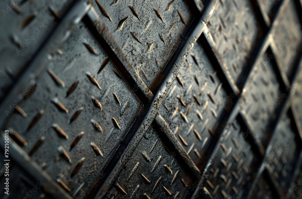Close-up of an industrial diamond plate with a focus on texture and durability, suitable for rugged design backgrounds. Close-up of an industrial diamond plate with a focus on texture and durability, suitable for rugged design backgrounds.