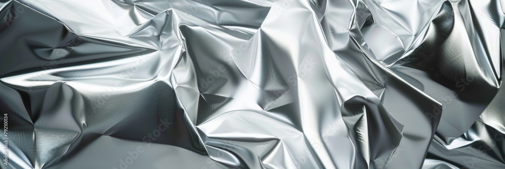 Close-up of a crumpled silver foil texture, ideal for artistic backgrounds or highlighting material properties. Close-up of a crumpled silver foil texture, ideal for artistic backgrounds or highlighting material properties.
