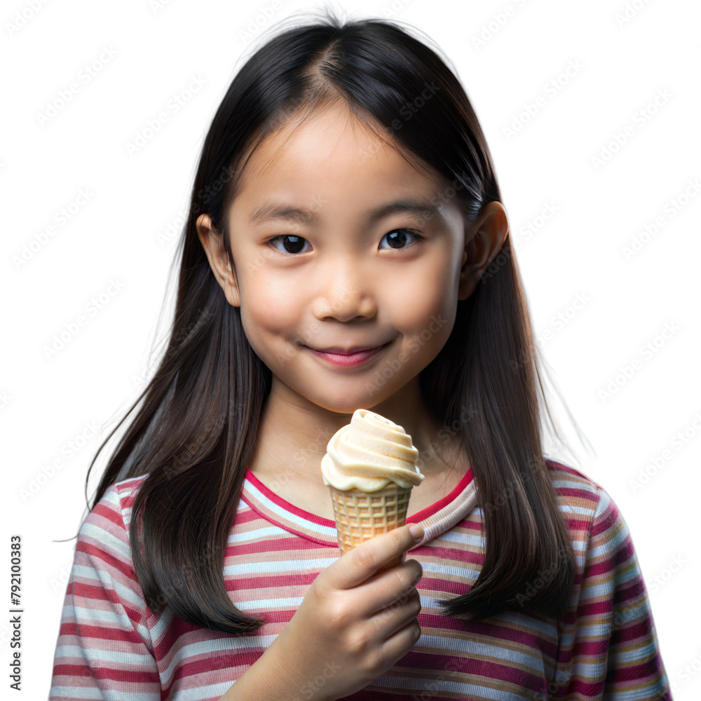 Young girl smiling while holding a vanilla ice cream cone Young girl smiling while holding a vanilla ice cream cone