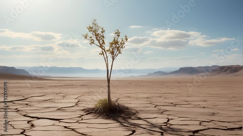 A barren, desolate wasteland where the only sign of life is a single, resilient plant, struggling to survive against the harsh elements and unforgiving landscape.