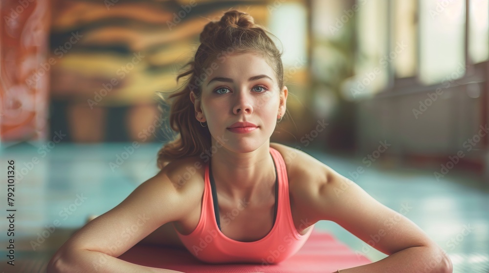Portrait of gorgeous young woman practicing yoga indoor. Beautiful girl practice cobra asana in class. Calmness and relax, female happiness.Horizontal, blurred background
Portrait of gorgeous young woman practicing yoga indoor. Beautiful girl practice cobra asana in class. Calmness and relax, female happiness.Horizontal, blurred background