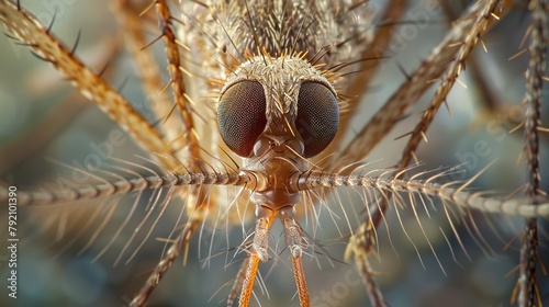 Portrait of the malarial mosquito showing the antenae and palps, used to sense odours and carbon dioxide emeited by the host animal.

 photo