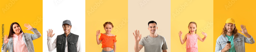 Group of friendly people on color background Group of friendly people on color background