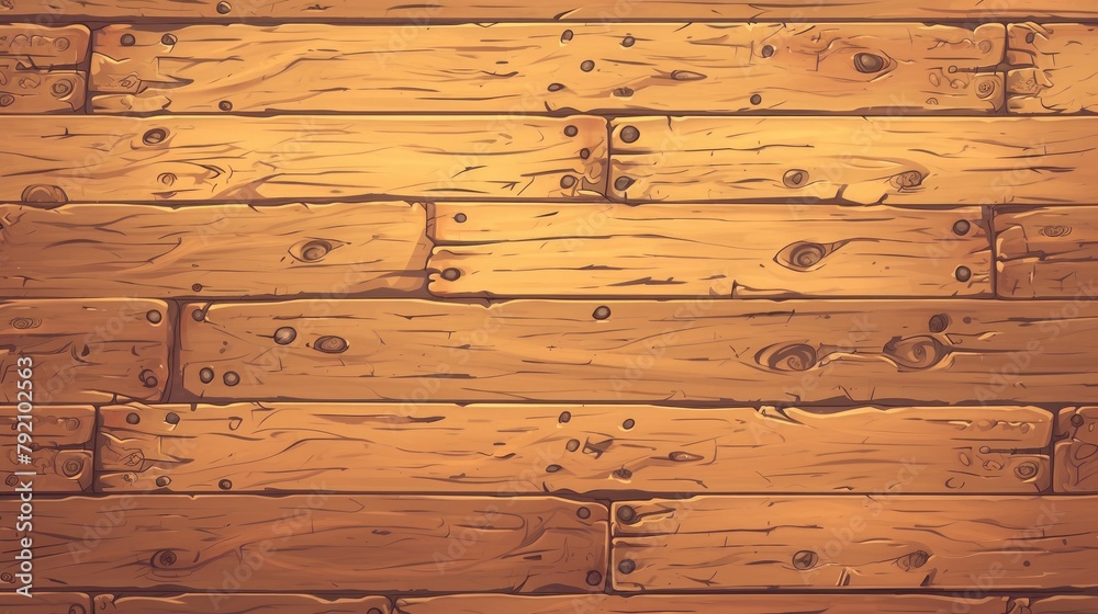 Fototapeta premium A detailed textured material featuring an old wooden texture made up of planks serves as the cover for a UI game background This pattern in a cartoon style is isolated for a unique 