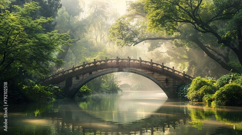 small arched bridge over the river, beautiful view.