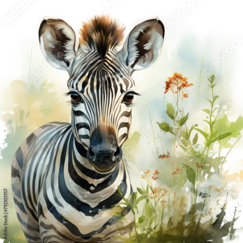 Watercolor Zebra  clipart Illustration  Generative Ai