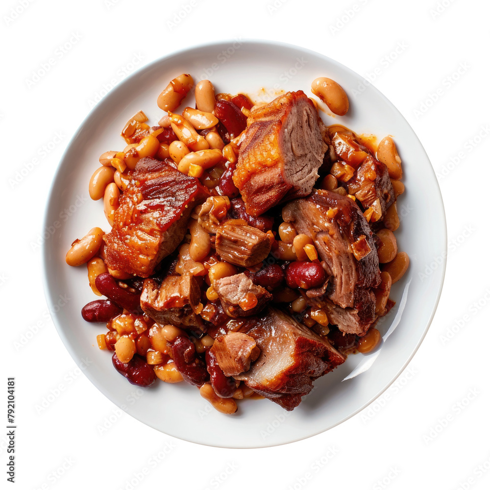 Delicious Plate of Pork and Beans Isolated on a Transparent Background Delicious Plate of Pork and Beans Isolated on a Transparent Background