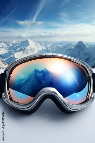 ski goggles with mountain reflection Generative AI