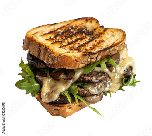 Delicious Portobello Mushroom Burger Sandwich Isolated on a Transparent Background 
