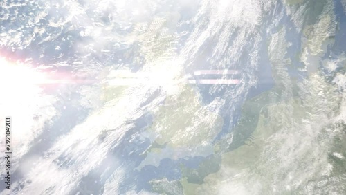 Zoom in from space and focus on Accrington, UK. 3D Animation. Background for travel intro. Elements of this image furnished by NASA photo