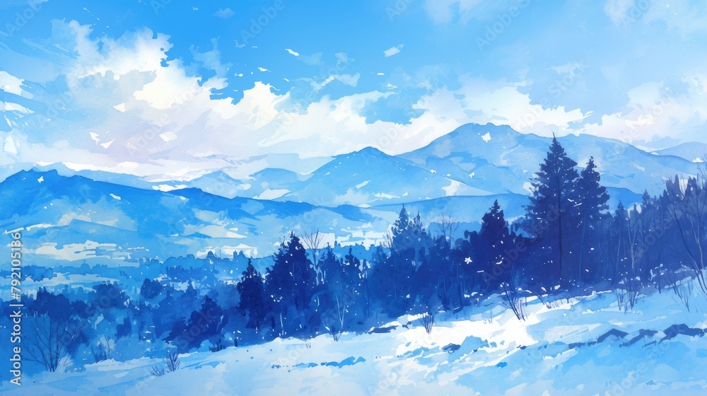Evoke the serene beauty of snowy hills with this watercolor clipart Perfect for creating stunning designs landscapes and nature themed cards these isolated elements are ready to bring your 