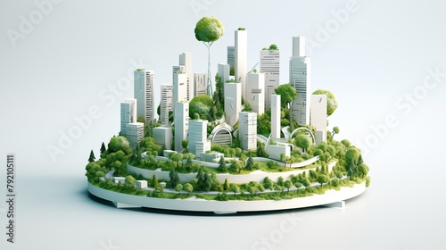 isometric sustainable city with trees in white background.
