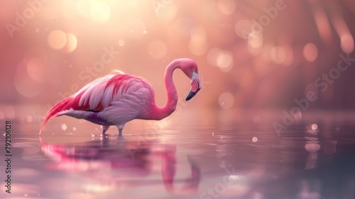 beautiful pink flamingo in a lake