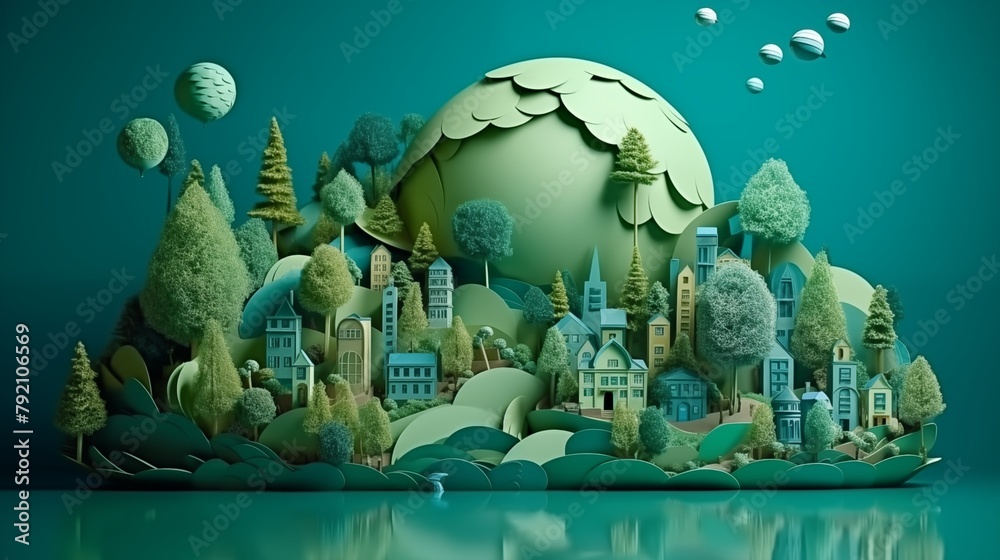 Paper art , Saving water and world Environment day , Ecology and world water day , environmental protection and save earth water.