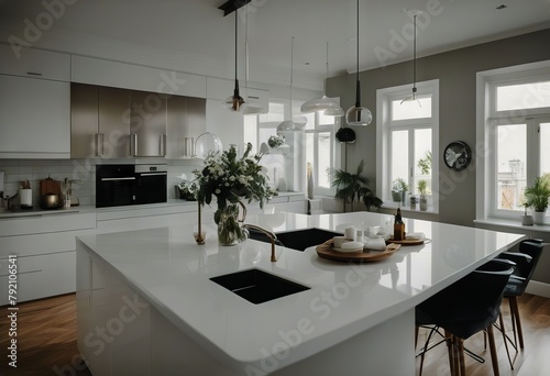 beautiful white setting kitchen interior modern